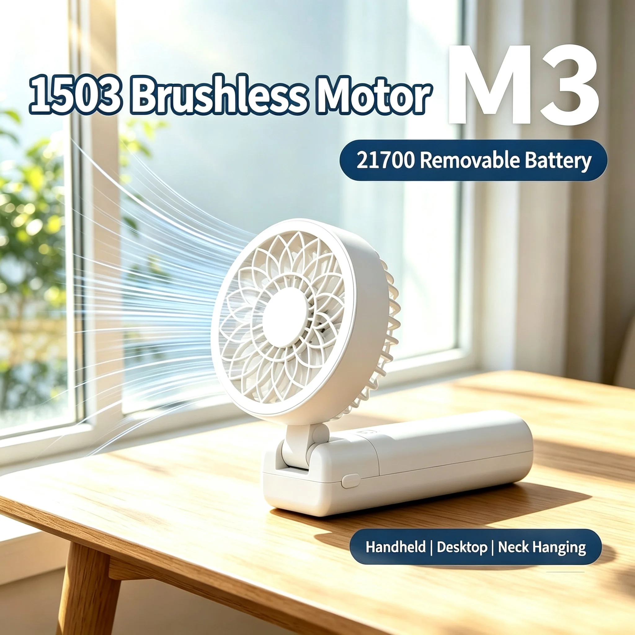 M3 Foldable Handheld Fan,Strong Airflow,7-Speed,3000mAh Detachable Battery,Outdoor Cooling