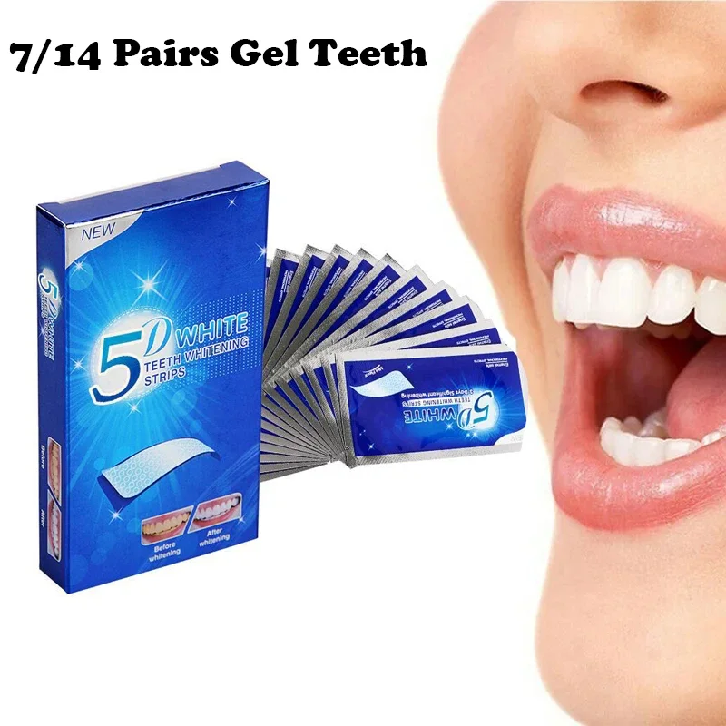 5D Whitening Teeth Stickers 7/14 Pairs Gel Whitening Strips Stain Removal Oral Hygiene Care Strip Dental Bleaching Tools Teeth