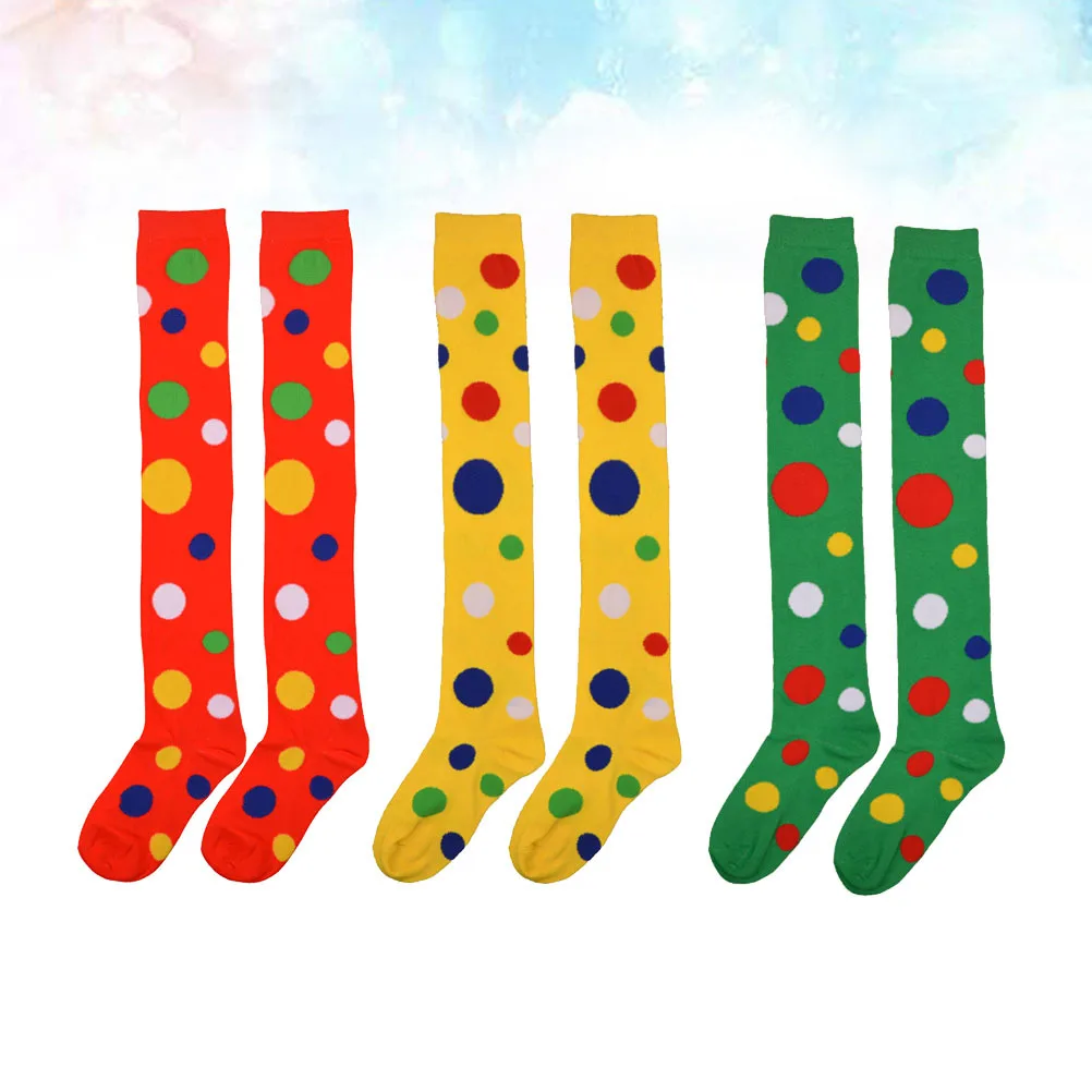 

6pcs Dot Pattern Over The Knee Socks Long Elastic Anti-Slip Clown Cosplay Stockings For Party Dance Performance Red Yellow