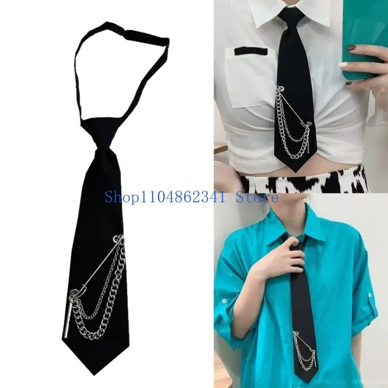 

5asd унисекс японский студенческий галстук для униформы в стиле панк винтажная длинная цепочка с металлической булавкой черный