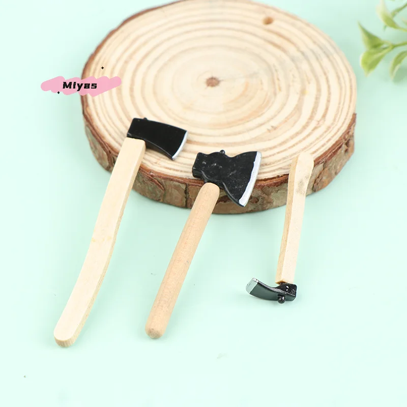 3Pcs/Set Miniature Wood Metal Chopper Hatchet Model for Dollhouse Farm Scene Decorations - Dollhouse Scene Accessories