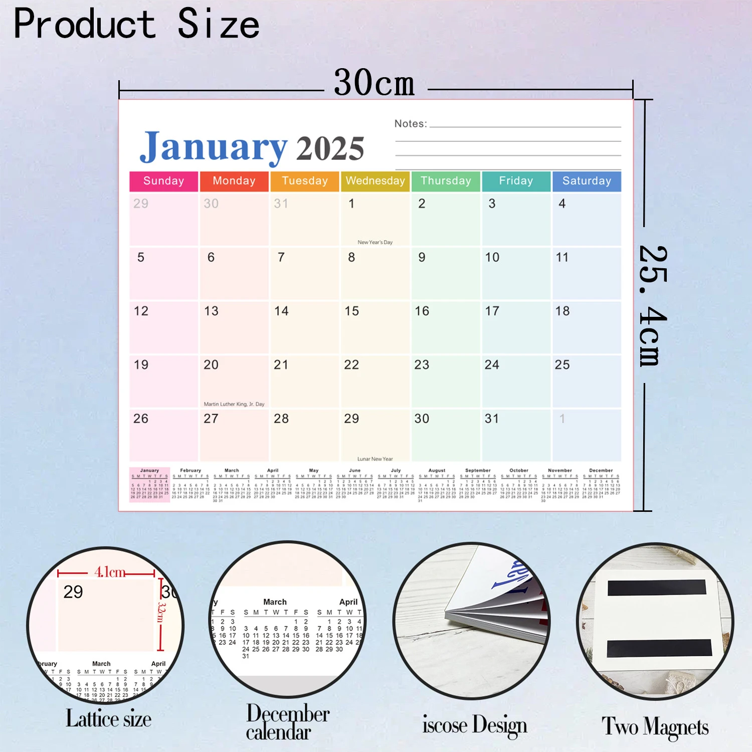 2025 Magnetic Refrigerator Family Calendar 18-Month Fridge Calendar to June 2026 ,Tear-Off Calendar with Thick Paper