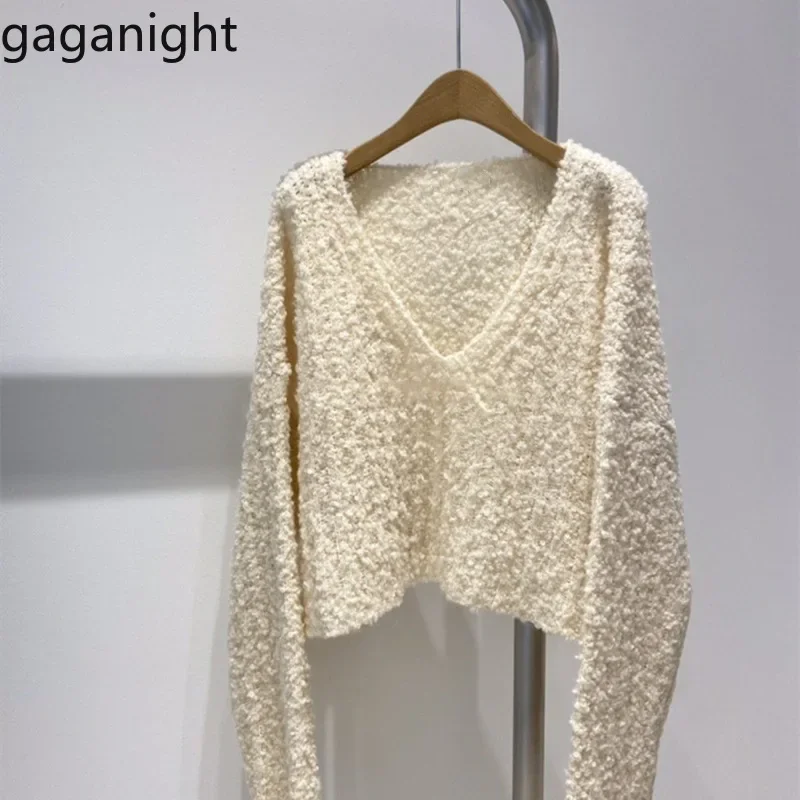 Gaganight Women V neck Lazy Style High-end Sweater 2024 Autumn Winter New Explosive Style Chic Knitted Top Women's Pullover