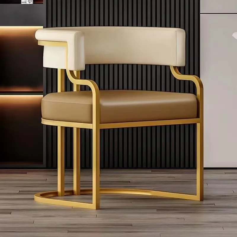 Luxury Modern Metal Dining Chair for Home Office or Hotel Reception Light Fabric Makeup Nail Salon Chair for Beauty Salons