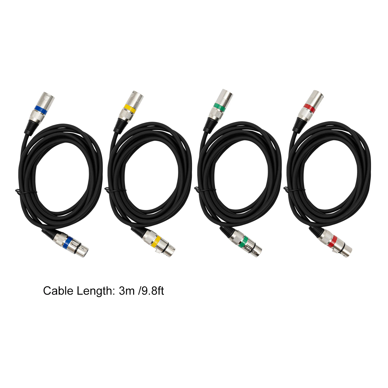 DMX-Lichtsteuerkabel 4/5er-Pack - 3m 3-Pin XLR-Kabel für DMX-Controller/Moving Head/Verstärker