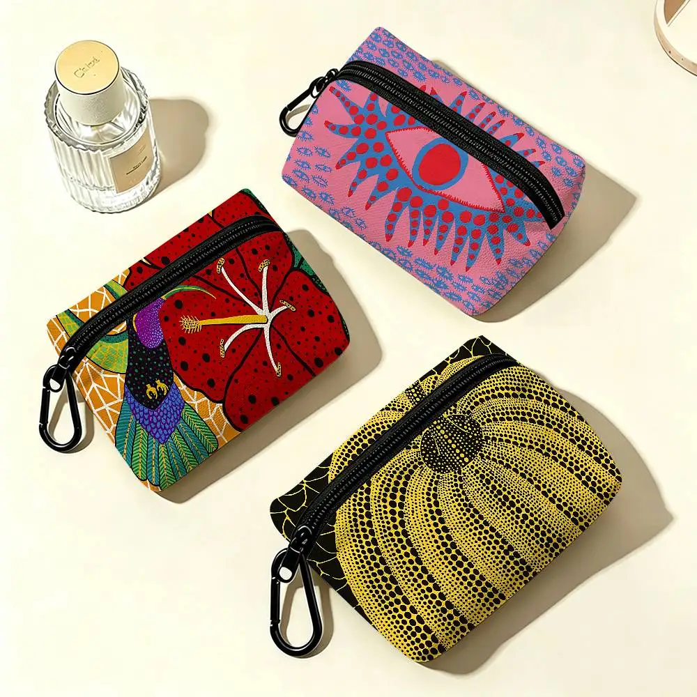 Y-Yayoi Kusama Oxford Cloth Zipper Wallet Multifunctional Hanging Coin Bag For Credit Cards Keys Coins Earbuds