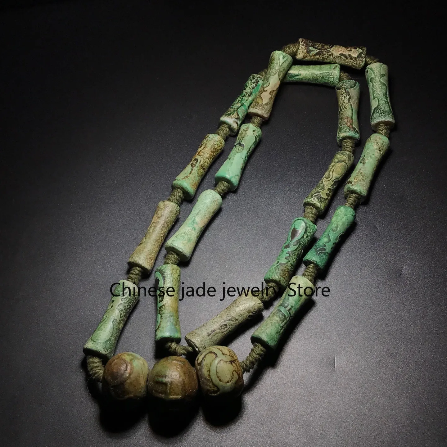 Rare Tibetan Old Agate Dzi Carved Multiple patterns Beads Amulet Necklace J0422