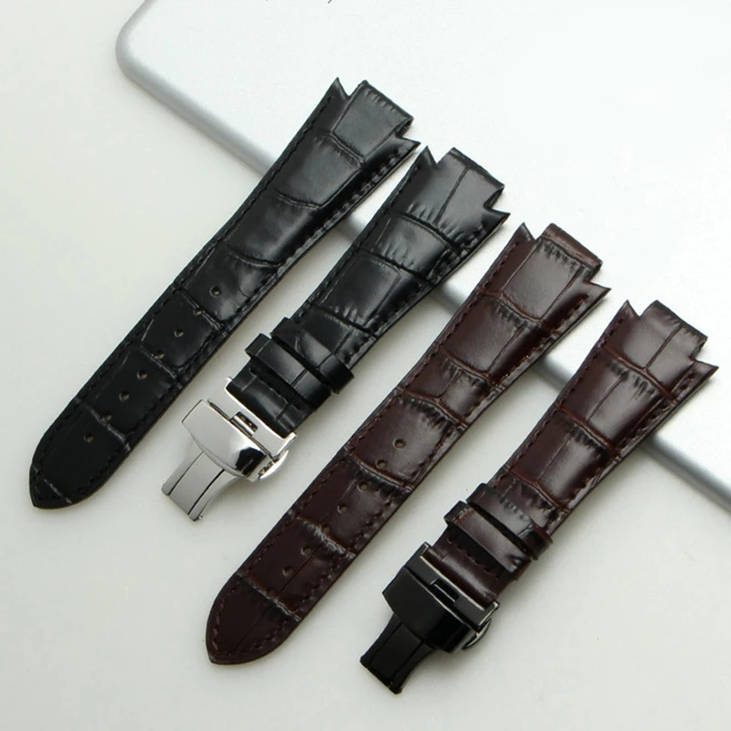 24x14mm Cowhide Leather Strap For Tissot 1853 T60 Series L875/975K Men Women Wristband T60.1513 Convex End Watchband Black Brown