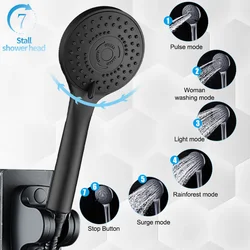 EHEH soffione doccia da bagno nero 7 modalità regolabile ad alta pressione risparmio idrico soffione doccia portatile accessori per il bagno