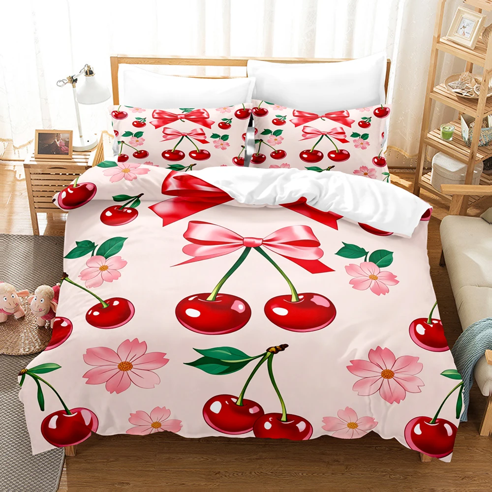

Комплект постельного белья из 3 предметов (без пододеяльника) с 3D-принтом: мультяшные фрукты, белый с розовым, для односпальной кровати, подарки для студенческого общежития