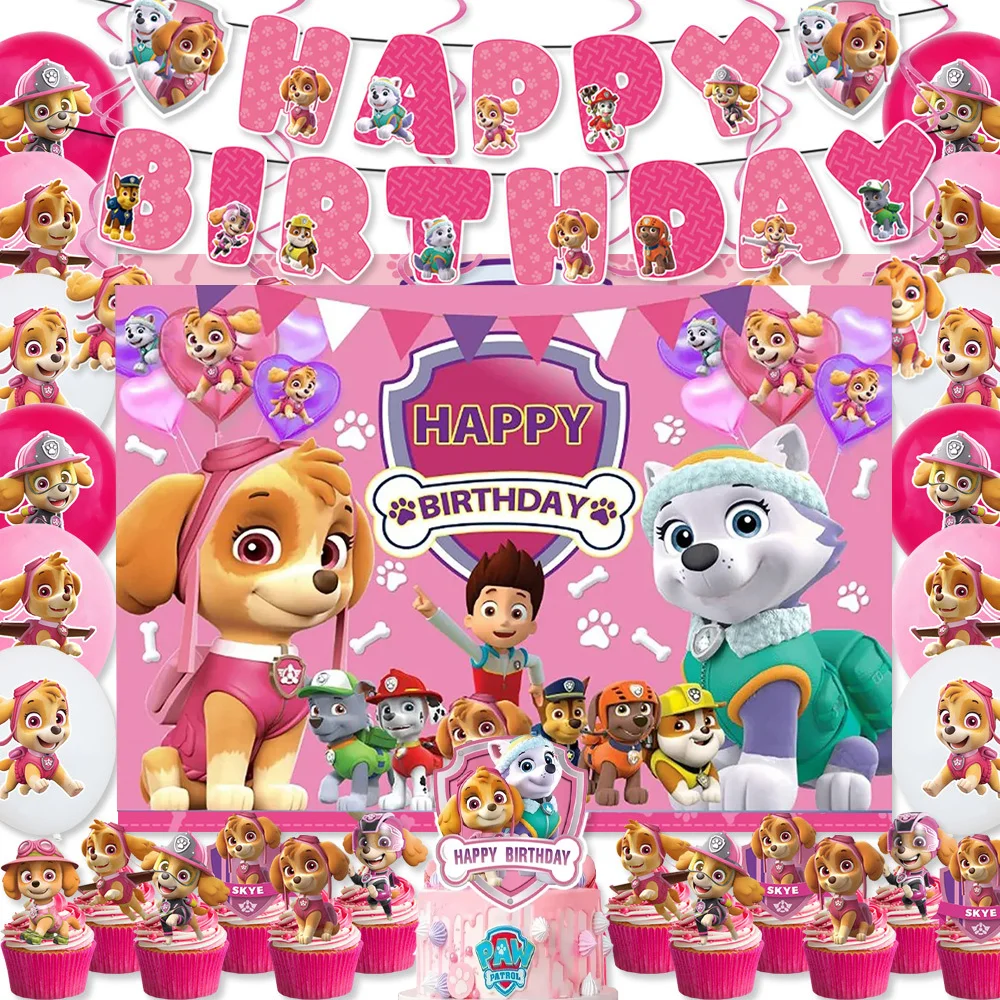 Pink Paw Patrol Skye Birthday Party Decor Skye Foil Latex Balloons Tableware Plate Backdrop Kids Girls Party Supplies Toy Gifts