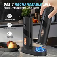 Electric Rechargeable Salt and Pepper Grinder Set Top-Refill Automatic Pepper Mill Grinder with Charging Base, Adjustable Coarse