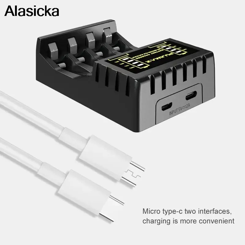 Ni-MH/Ni-Cd Charger with LED Indicator 4 Slot Battery Charger for Short Circuit Protection of AAA/AA Rechargeable Batteries