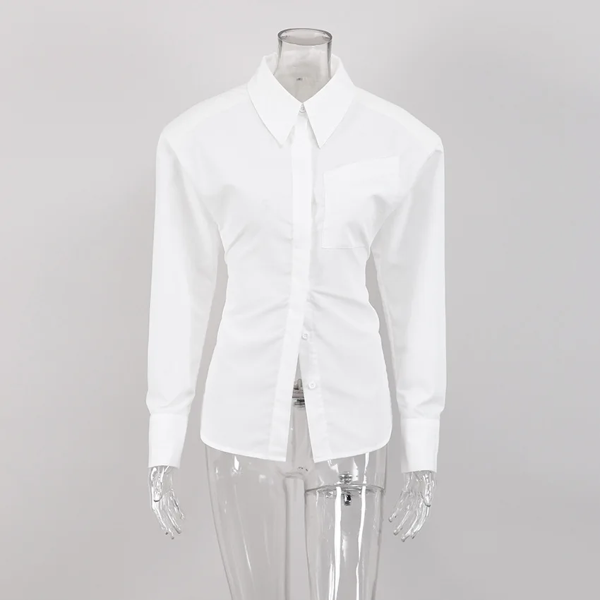 Bangniweigou-Camiseta blanca elegante con recortes dibujados y espalda descubierta para mujer, camisa de manga larga con una botonadura