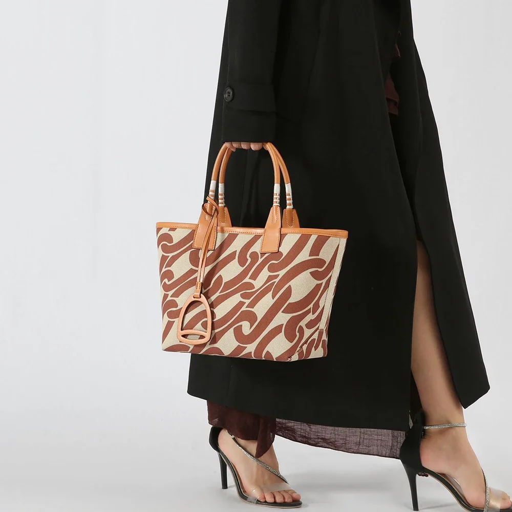 Practical Bag Women Canvas Tote Bag Fashion Printed Open Top Large Capacity Casual Handbag Underarm Bag Ladies Girls Outfit Bag