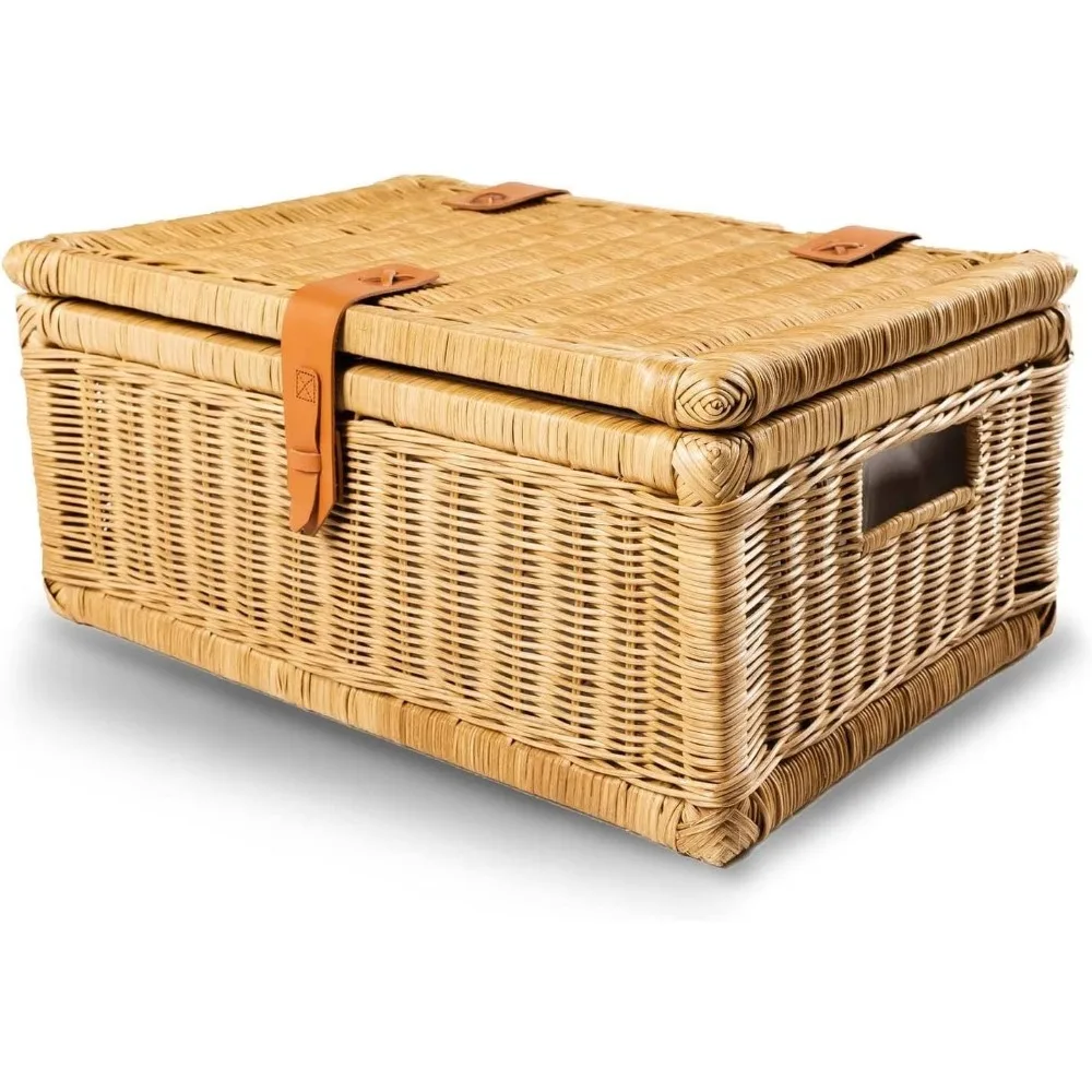 

Covered Wicker Storage Basket, Large, 20 in L x 14 in W x 8 in H, Sandstone