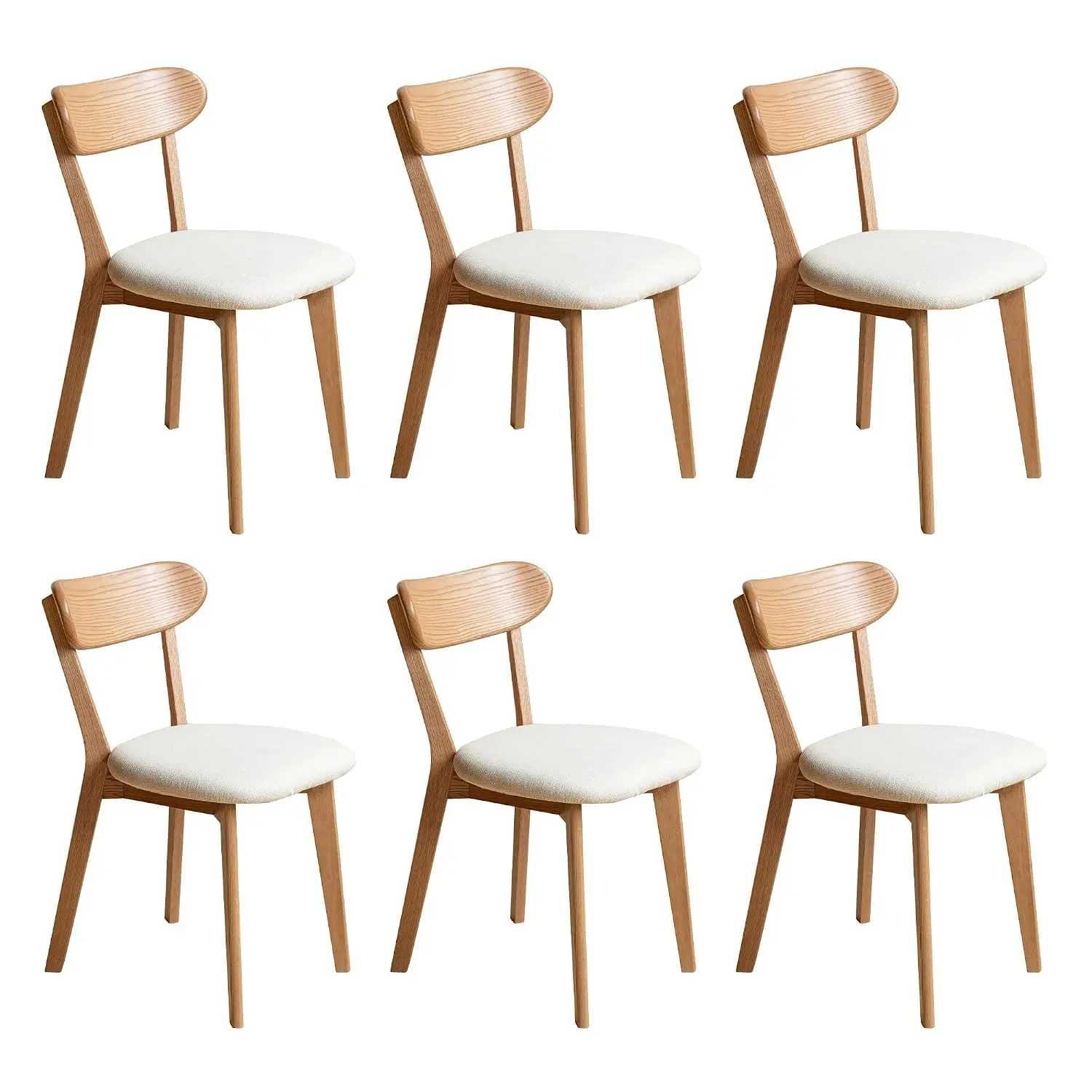Solid Oak Dining Chair Mid Century Curved Backrest Fabric Upholstered Kitchen Study Living Room 6pcs, Customized