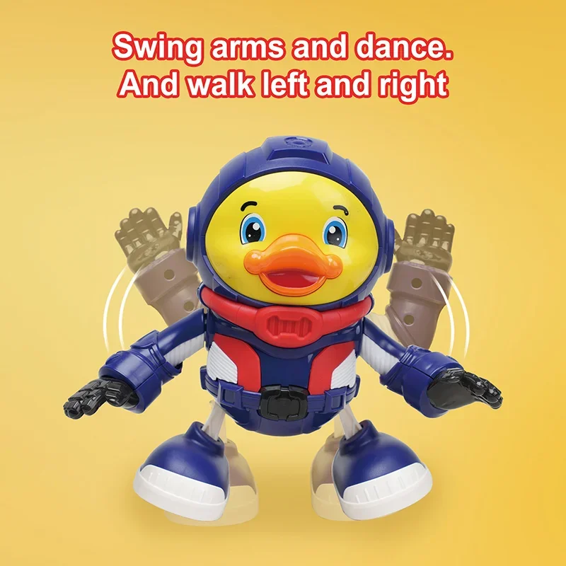 어린이 우주 오리 우주 비행사 음악 조명, 전기 사운드 및 조명 댄스 로봇, 걷기 스윙 상호 작용 장난감, 아기 선물