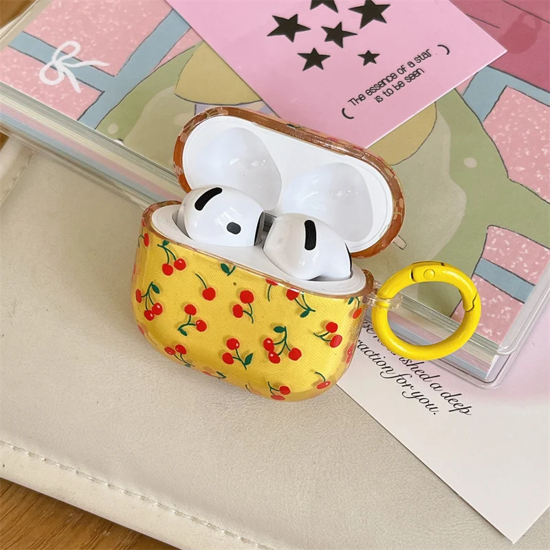 Bonito cereja caso de fone de ouvido para apple airpods 4 3 2 pro 2 capa com charme silicone fone de ouvido casos de carregamento para airpod pro2 funda