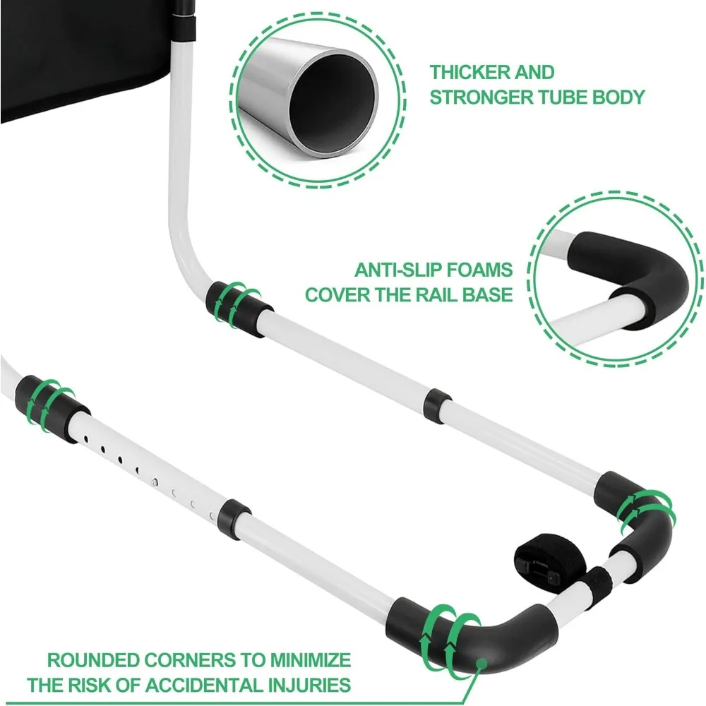 حاجز أمان للسرير قابل للتعديل لكبار السن، مقبض لمنع السقوط مع جيب تخزين