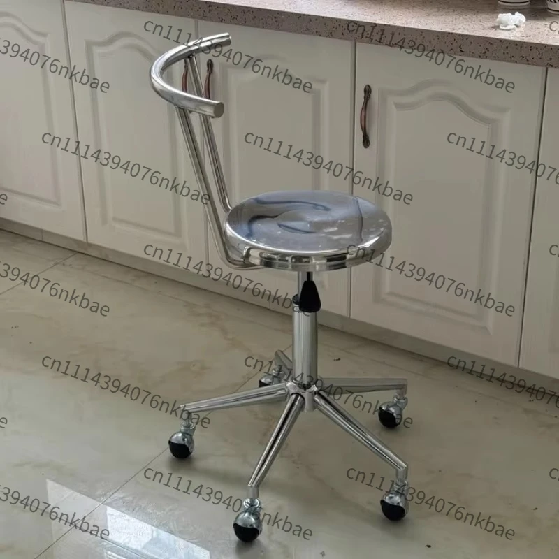 Stainless Steel Height Adjustable Barber Stool with Backrest, Heavy Duty Lifting Chair for Salon, Lab and Workspace