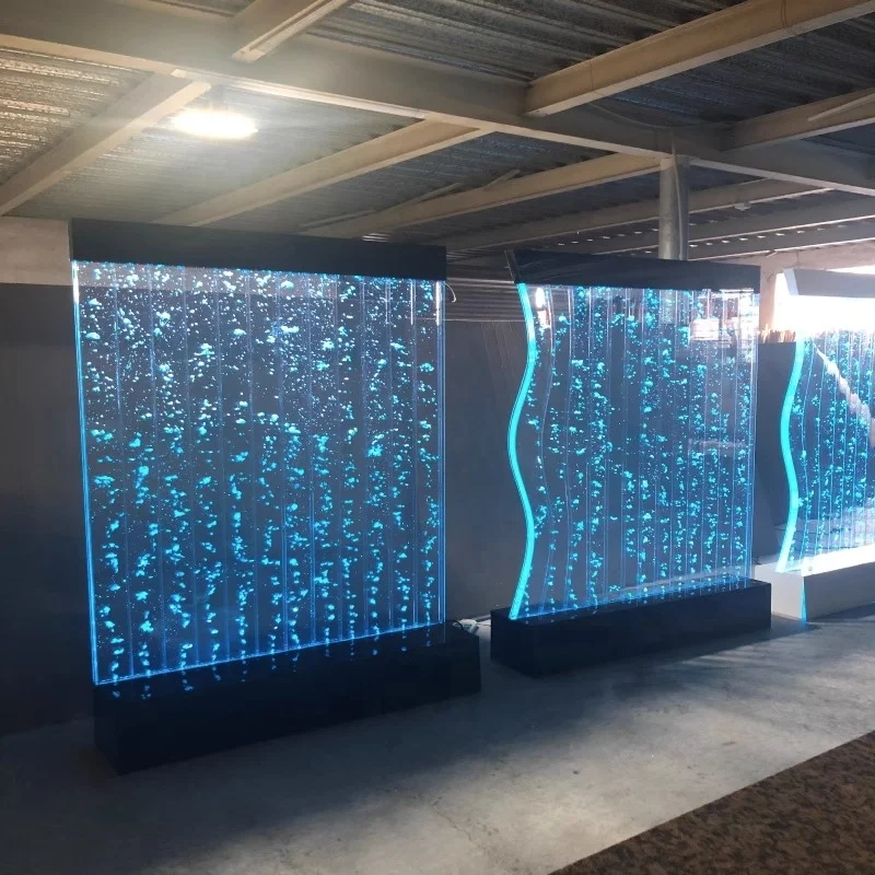 Customization.Customized S-Shape Acrylic Bubble Curtain Large Water Curtain Wall Flow Screen for Indoor Use Modern Design Printe