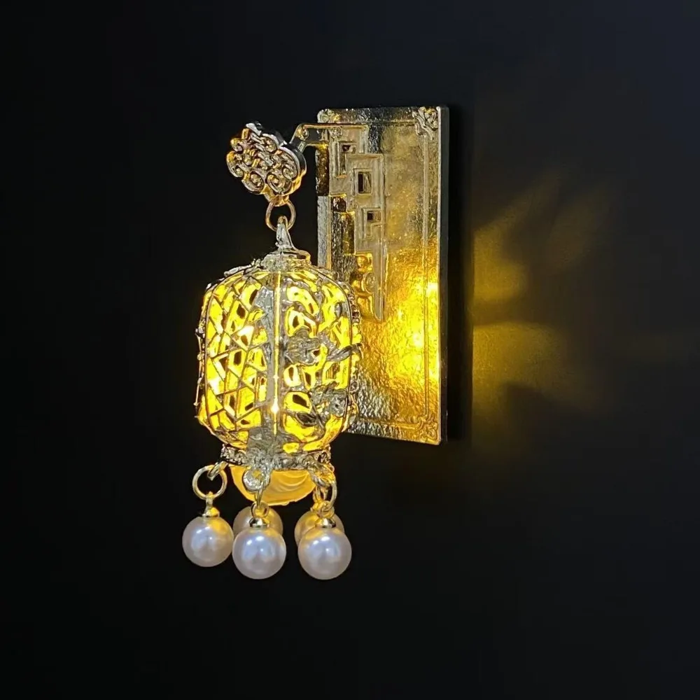 Light Up Lantern Fridge Magnet New Chinese Style Pearl Embellishment Fridge Ornament Palace Style Tassel Pendant