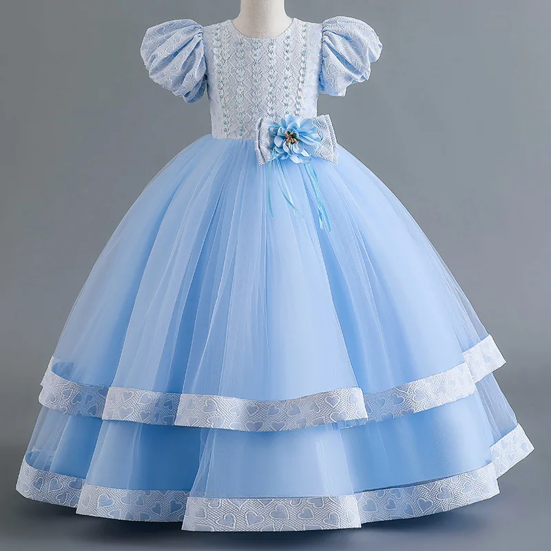 

2023 New Girls' Dress Piano Performance Princess Dress High end Bubble Sleeve Flower Boy Host Birthday Party Dress
