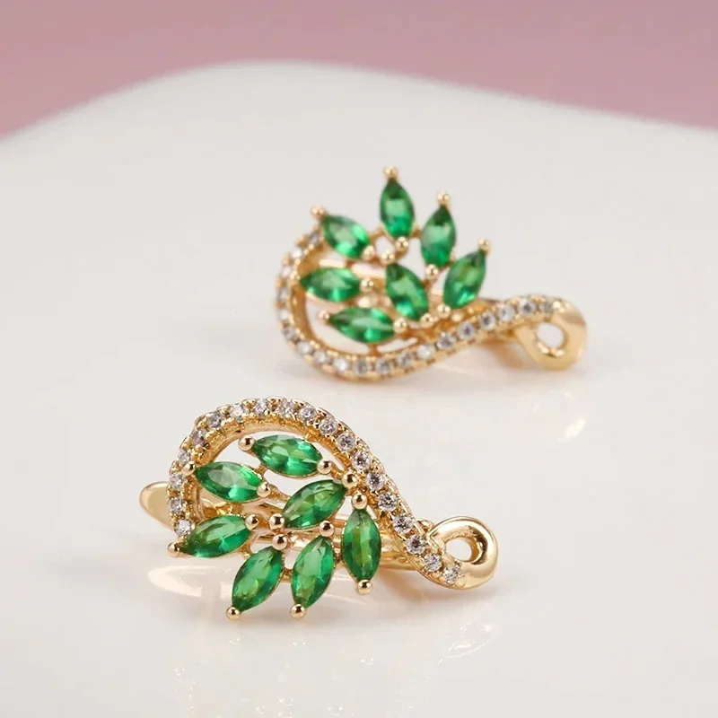 Marquise Green CZ Hoop Earrings Luxury Leaf Design  for Women Wedding Party Fashion Ear Jewelry Newly Designed