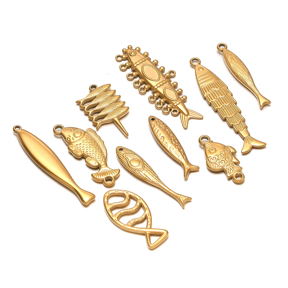 5 Stück Edelstahl Gold Lange Fisch-Anhänger für DIY-Schmuck, Damen-Armband-Zubehör, Halsketten-Anhänger, Ohrring-Herstellung – Detail 3
