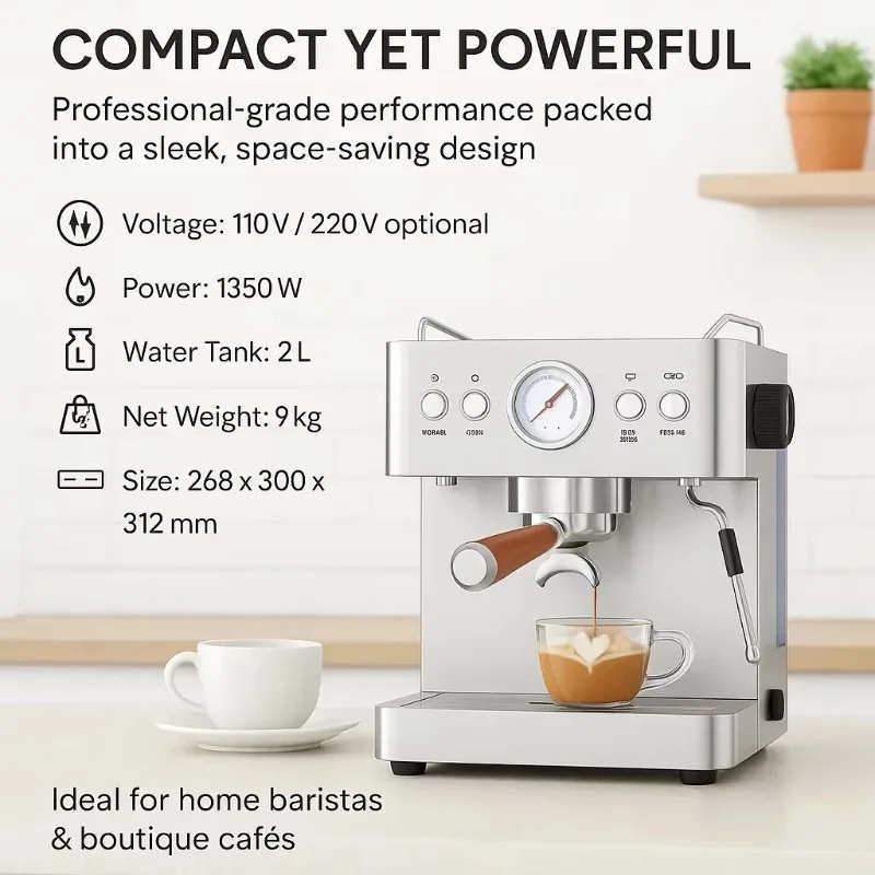 

CAFOVO E002 20Bar Espresso Machine with 2 ULKA Pump 2 Boiler for Cafe and Commercial Semi-automatic Coffee Machine 220V 110V