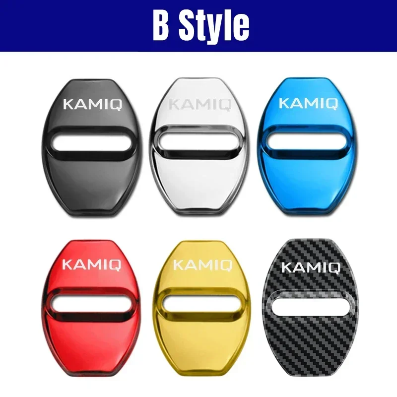 4PCS Stainless Steel Car Door Lock Covers Stikcer for Skoda KAMIQ Logo Anti-rust Waterproof Door Lock Styling Accessories view 4