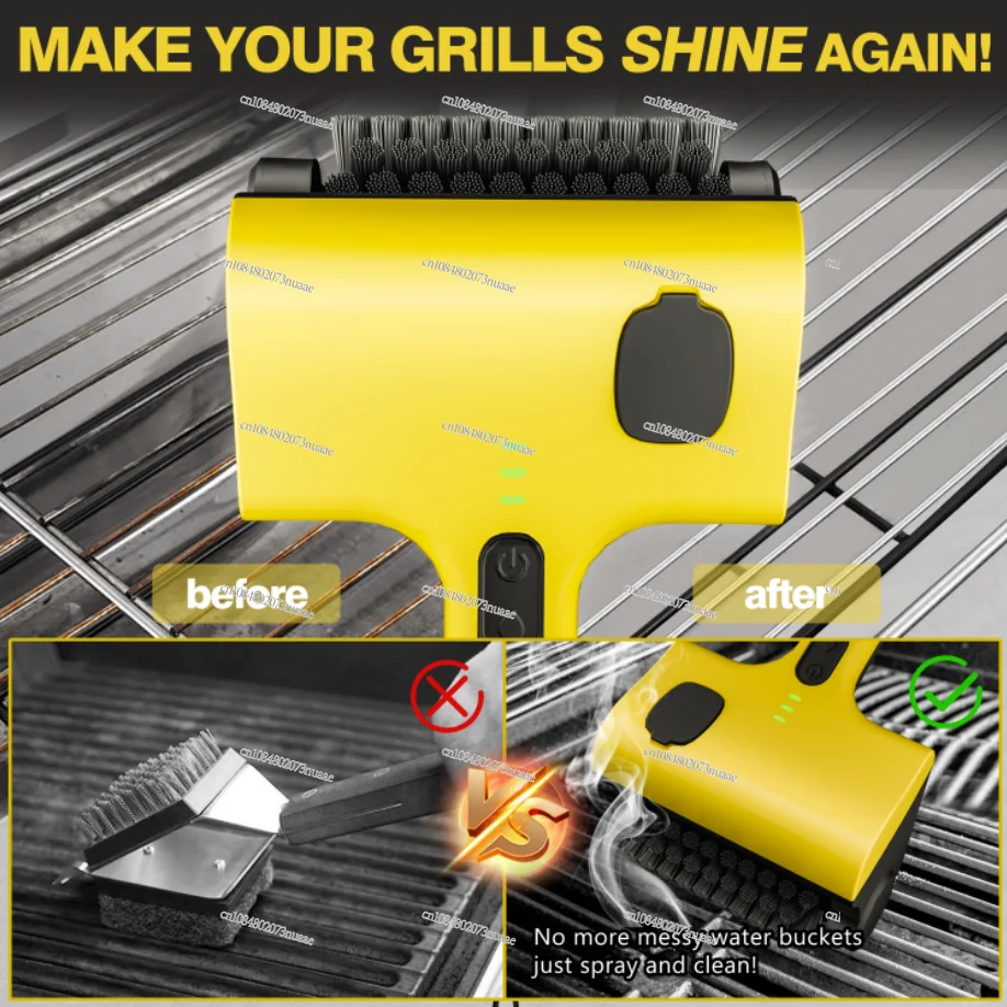 Rechargeable Grill Scrubber Electric BBQ Brush with Plastic and Metal Brushes for Outdoor Cooking