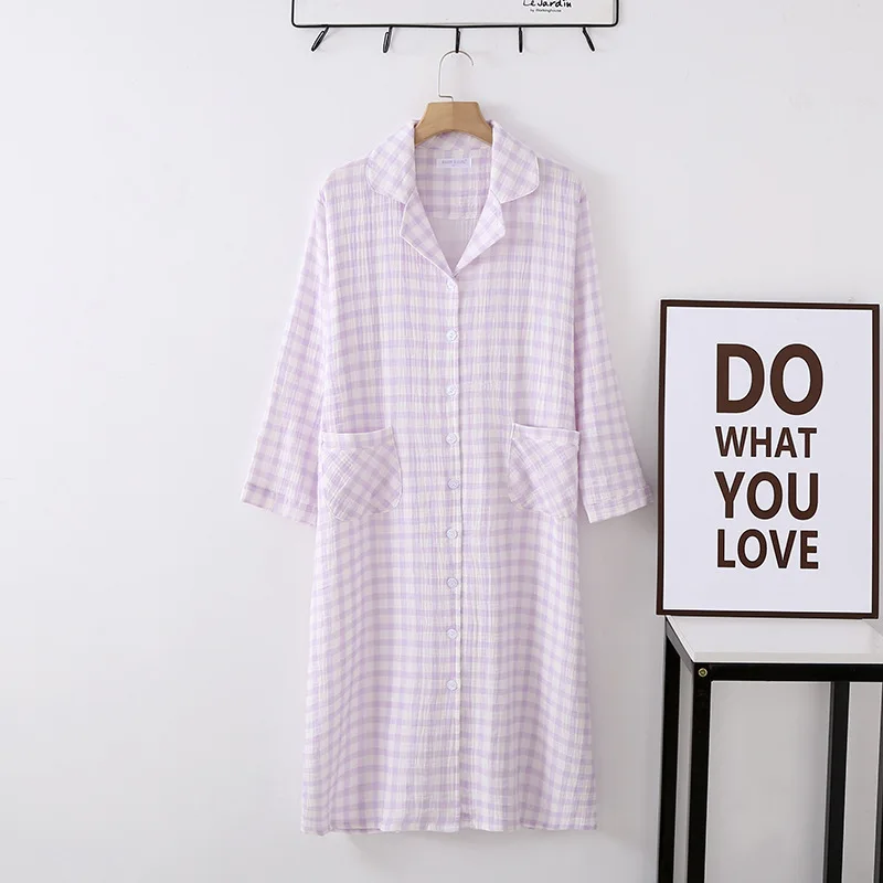 Spring Autumn Lapel Long Sleeve Night Dress Women Cotton Nightgowns Buttons Cardigan Shirt Large Size Ladies Sleep Nightshirt