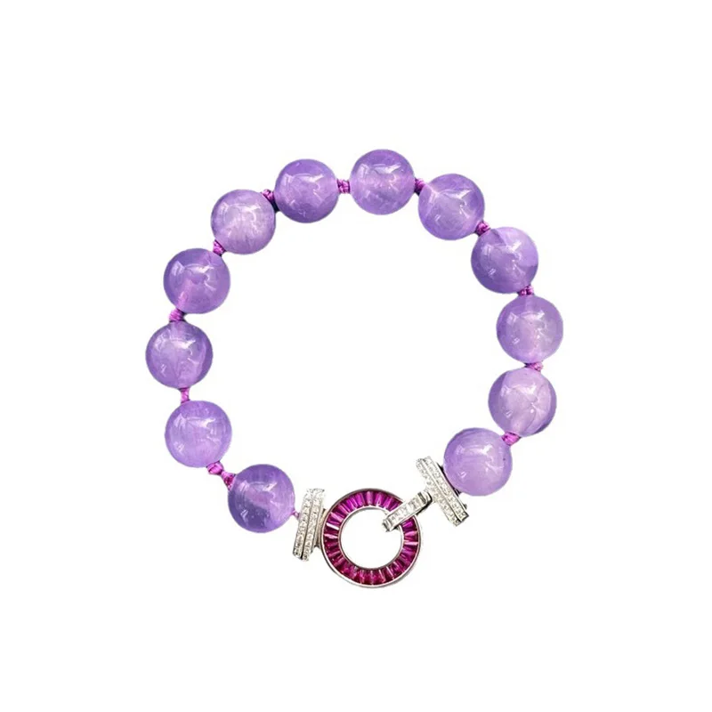 

High-Quality Inlay Natural Amethyst Lavender Purple Crystal 12MM Beaded Bracelet For Women Fashion Jewelry