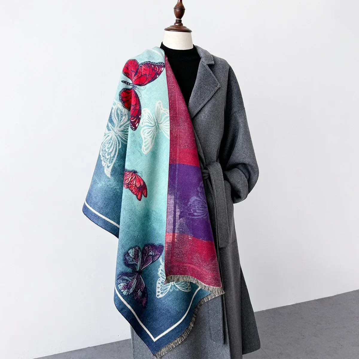 NEW Brand Design Floral Two-Sided Thickened Pashmina Scarf Cashmere Short Beard Shawl Winter Keep Warm Female Scarf