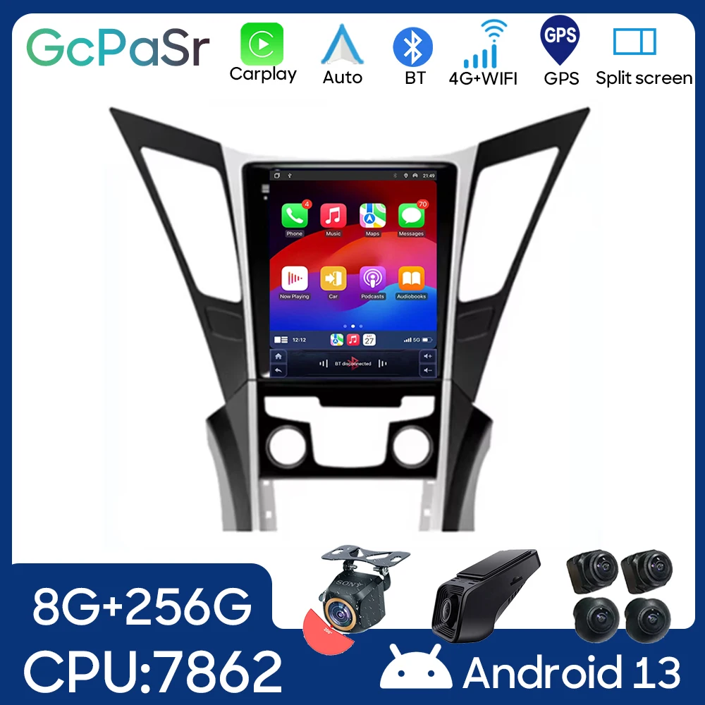 For Hyundai Sonata YF 8 Android 12 2010-2018 Vertical Tesla Screen Car GPS Navigation Multimedia Radio Player Carplay All in One