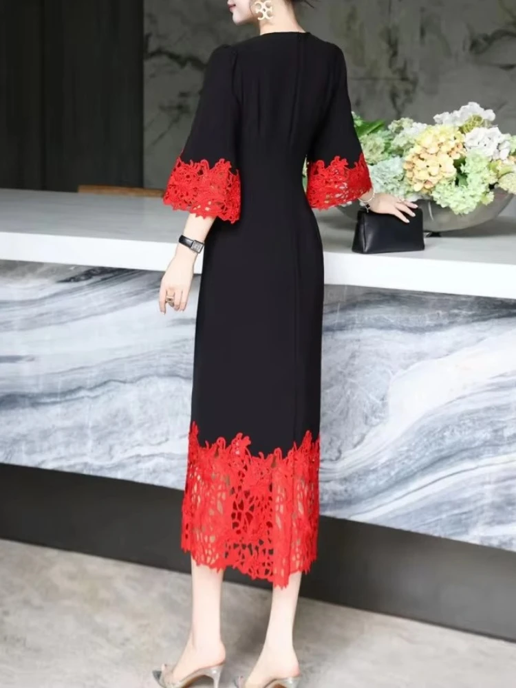 فساتين سهرة أنيقة برقبة دائرية وأكمام 3/4 فستان طويل مثير للمشاهير رائع عالي الجودة للحفلات الراقصة للنساء حسب الطلب