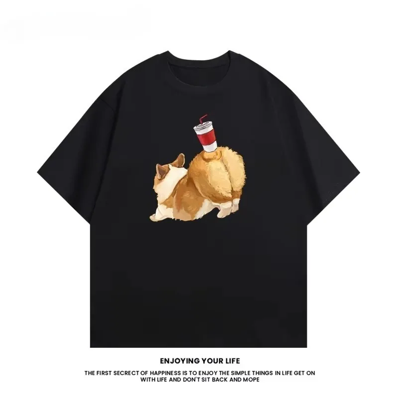 

motorcycle 2025 Trophy Corgi Creative Fun Graphic T-Shirt Summer High Quality Cotton T-Shirt Men's Outdoor Casual Loose T-Shirt