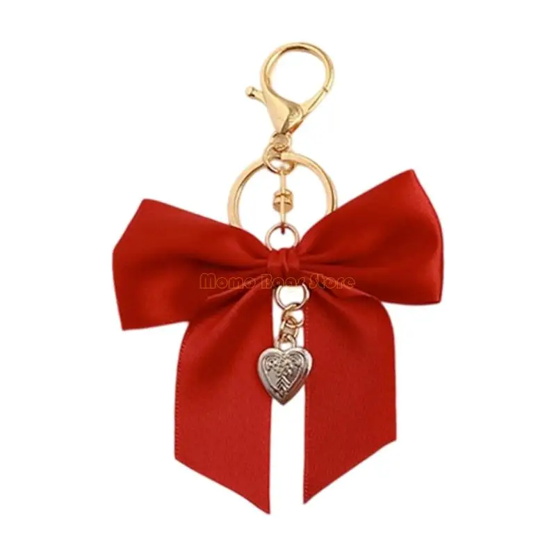 X90D Elegant Ribbon Bows Keychain With Imitation Pearls Detail For Handbag Purse Decoration Practical Metal Keyring Accessory