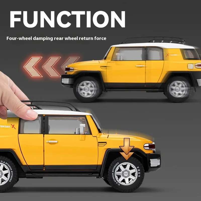 1:24 Toyota FJ Cruiser ทางวิบาก SUV โมเดลรถอัลลอยด์ของสะสมงานอดิเรกฉลองของขวัญวันเกิดสำหรับแฟนหนุ่มเสียงและไฟ