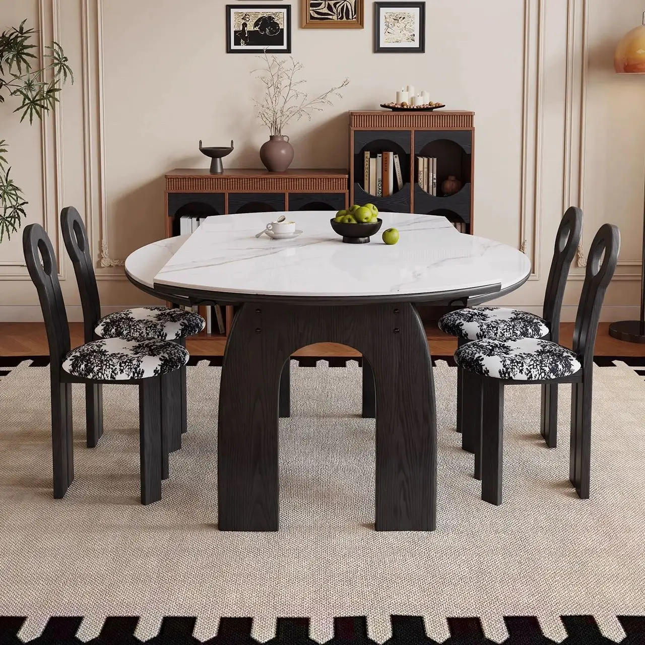 طاولة طعام مستديرة من الخشب الطبيعي، أثاث منزلي حديث قابل للتمديد من الخشب الصلب لاستخدام مطعم شقة الفيلا #4