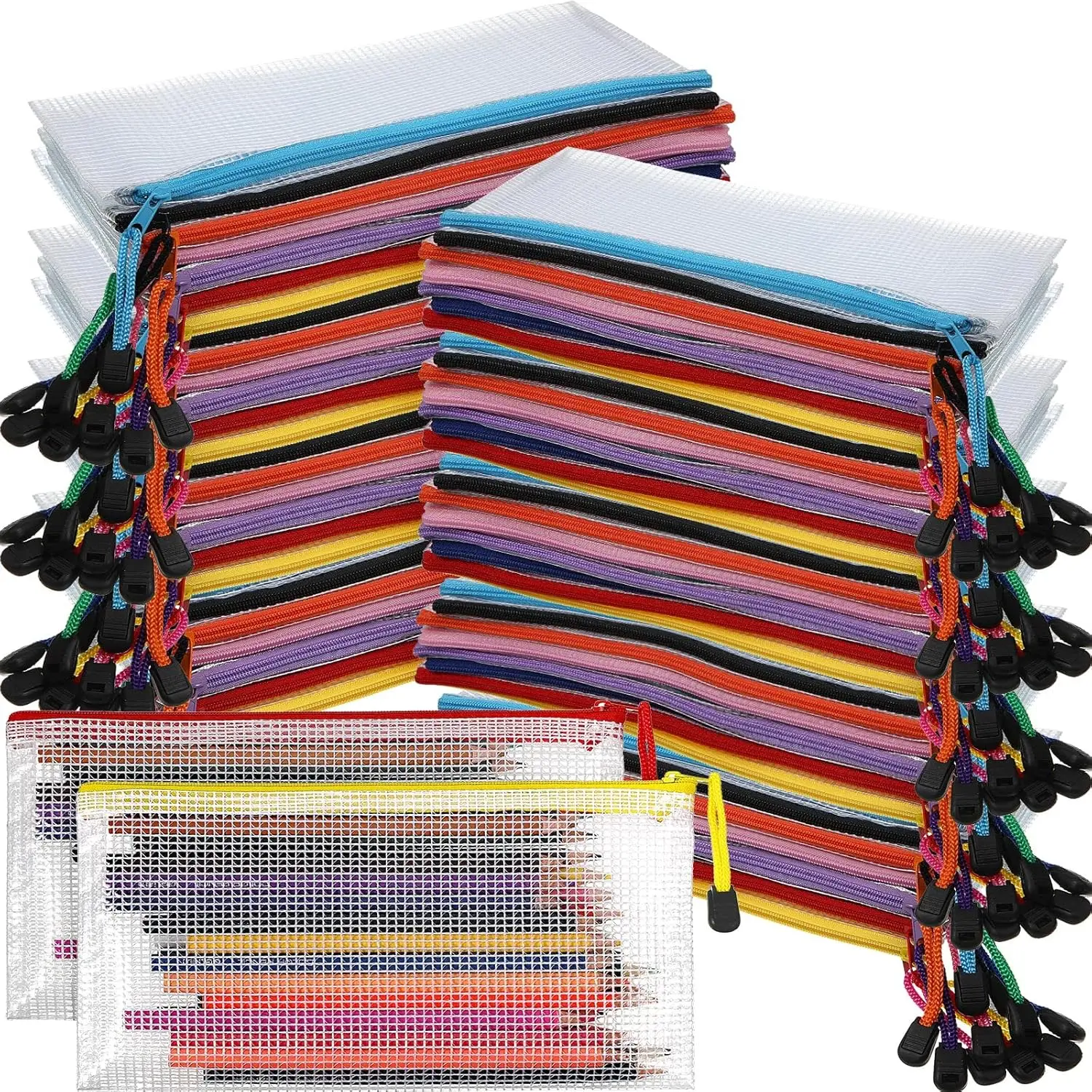 

Набор из 100 сетчатых пеналов на молнии, 9,5'' x 4,5'', прозрачные, для офиса, косметики, туалетных принадлежностей