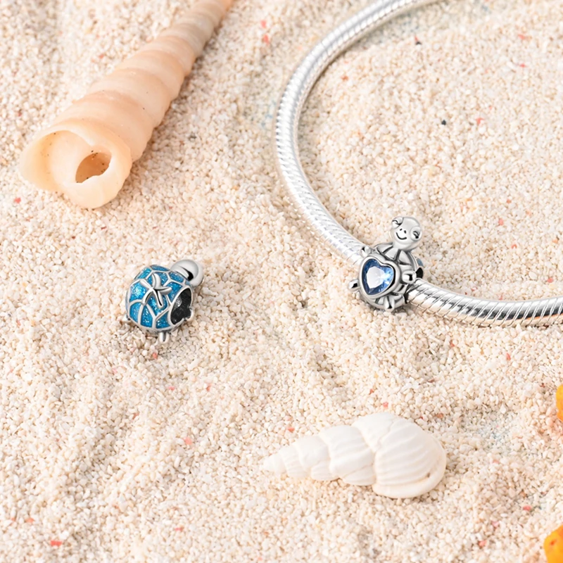 Charms Plata 925 Cute Chibi Style Blue Turtle Shape Charm Bead Fit 3mm Bracelets Necklace For Women Luxury DIY Fine Jewelry Gift view 3