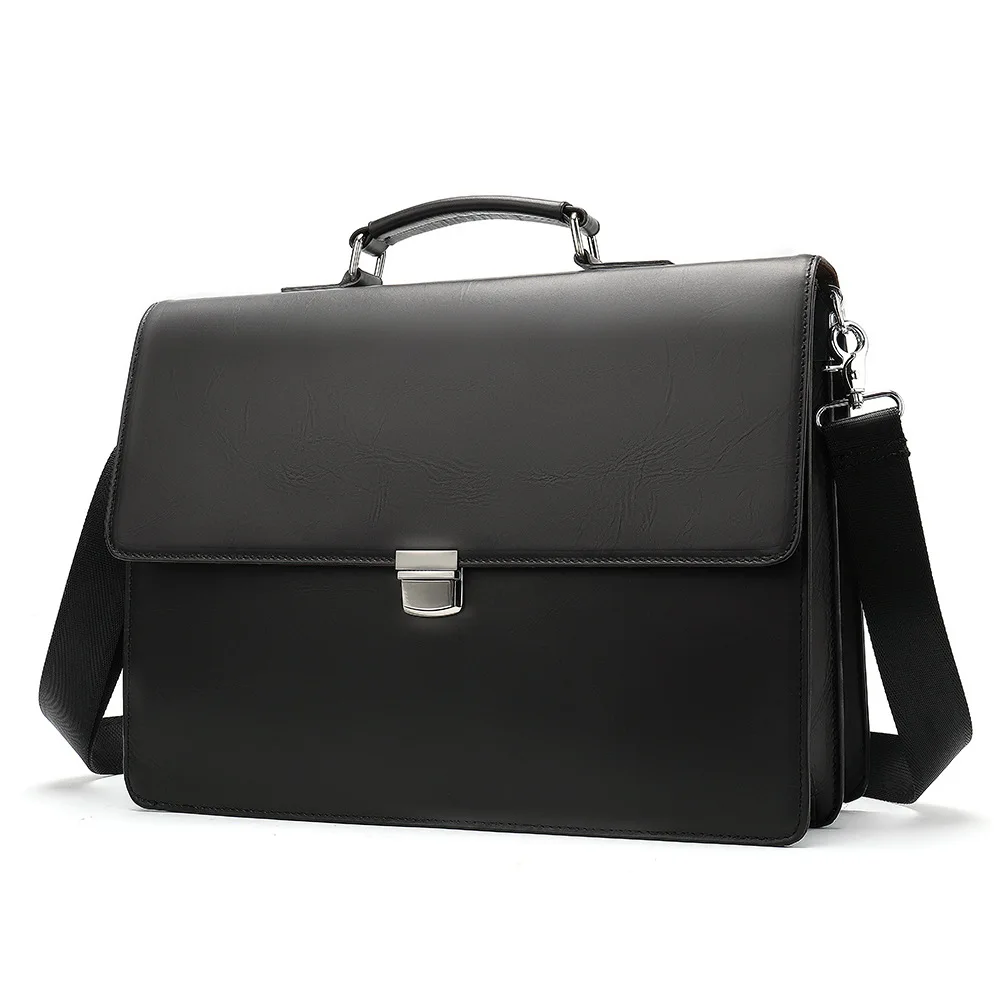 Genuine Leather Business Men's Handheld Briefcase Retro Oil Wax Leather Postman Bag Large Capacity Shoulder Bag Crossbody