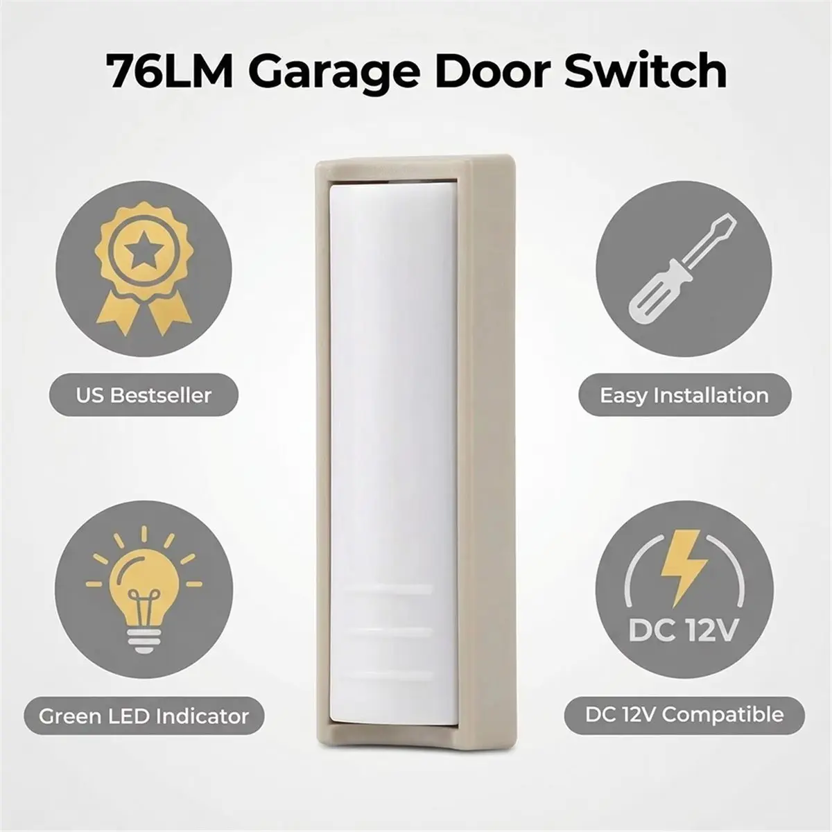 76LM Lighted Wall Push Button Switch Compatible with Garage Door Opener