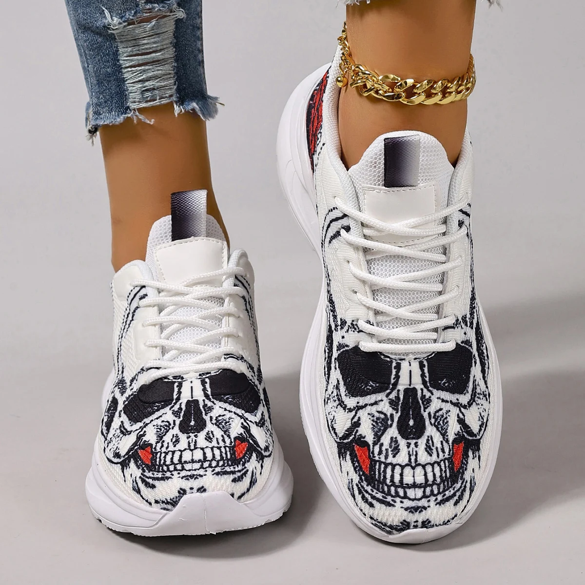 

Women Mesh Breathable Casual Sneakers Lace-up Vulcanized Shoes Ladies Platform Sneakers Female Shoes Halloween Zapatos De Mujer