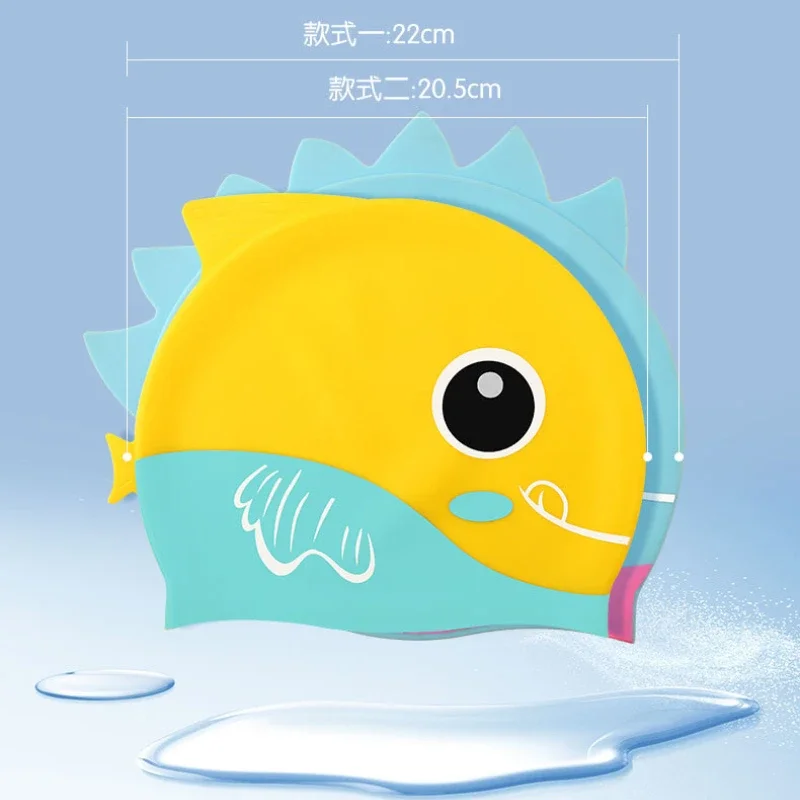 Cartoon Cute Fish Shark Shape Silicone Swimming Cap for Children Protect Ears Swim Hat for Boys Girls Swimming Pool Accessories