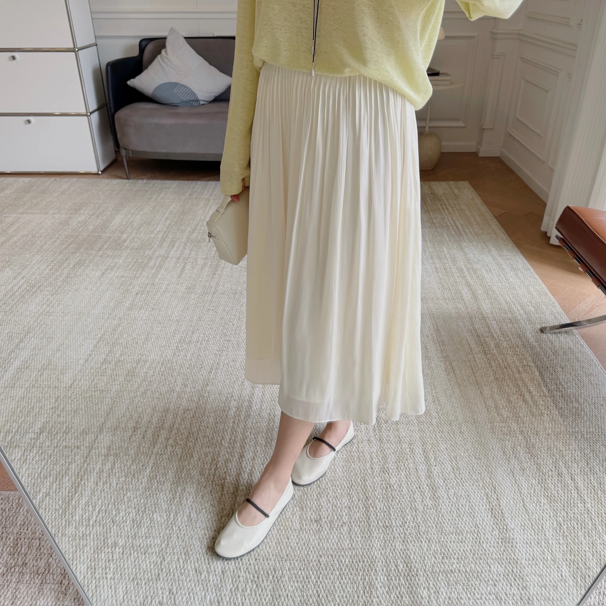 

Новая длинная юбка А-силуэта из шелковой ткани 25 дюймов, с завышенной талией, повседневная, из яркой ткани, женская юбка для весеннего сезона