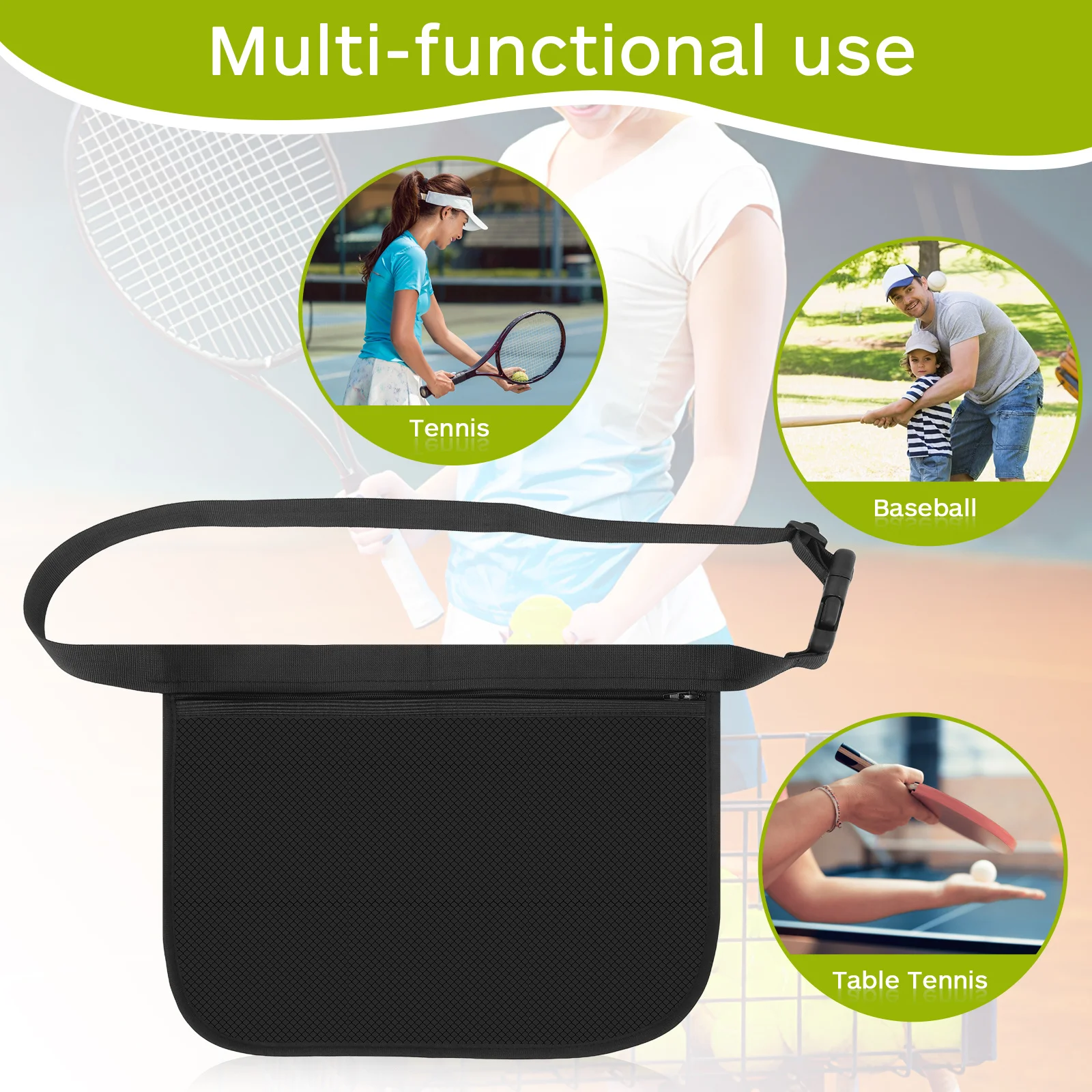 حقيبة تخزين شبكية لكرة التنس، حامل خصر محمول، حزام قابل للتعديل، حامل كرة الجولف الرياضي، كرة البيسبول